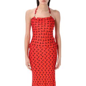 MARINE SERRE Crescent Moon Print Halter Top Women RED T-Shirts & Tops